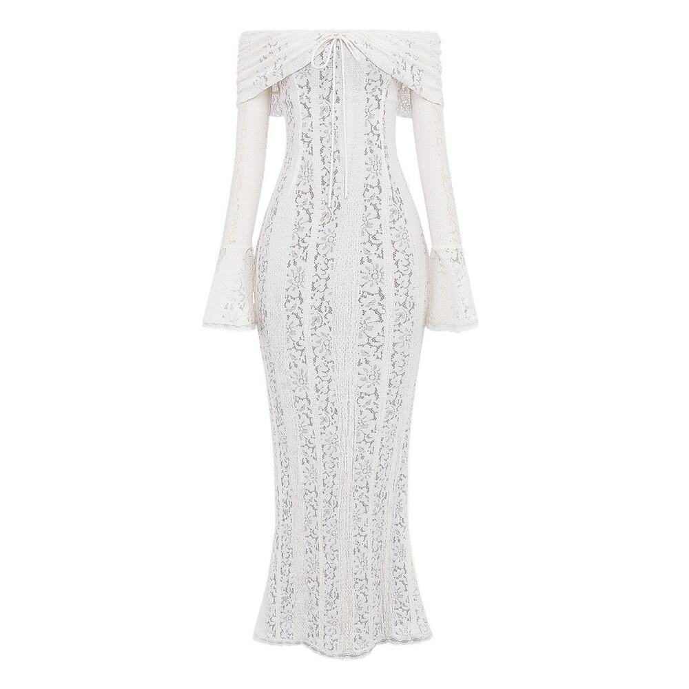 Houseofcb Vintage Floral Lace Off Shoulder Maxi Dress - S - Cream